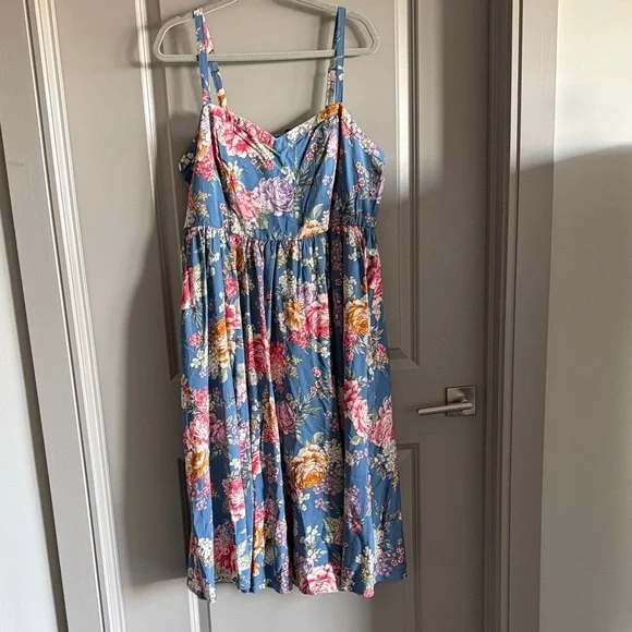 Torrid Floral Print Midi Dress in Blue and Pink - Picture 1 of 7